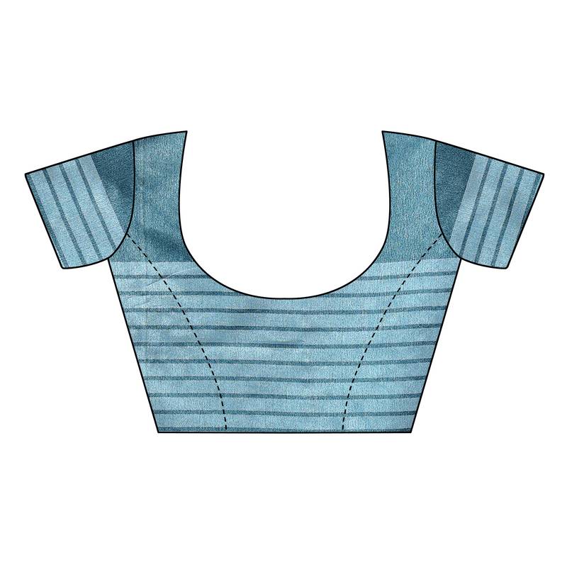Sky Blue Striped Print Cotton Saree With Blouse