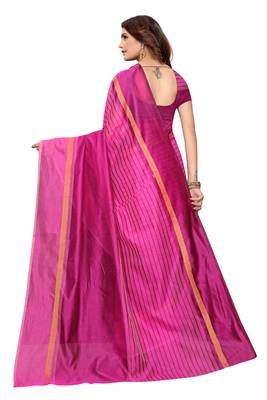 Pink Striped Print Cotton Saree With Blouse 3