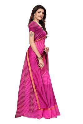 Pink Striped Print Cotton Saree With Blouse 4