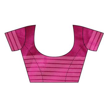Pink Striped Print Cotton Saree With Blouse 5