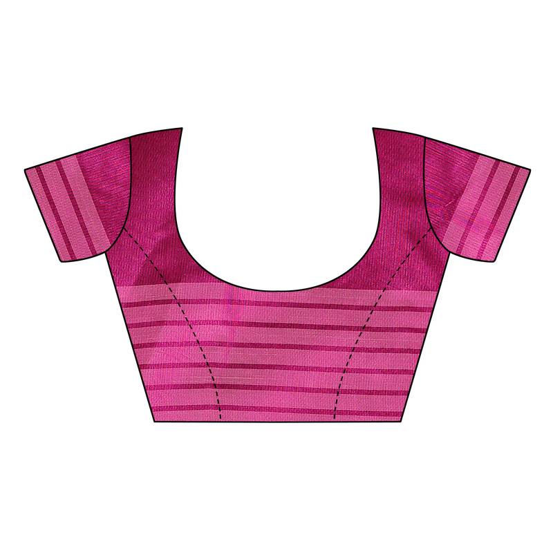 Pink Striped Print Cotton Saree With Blouse