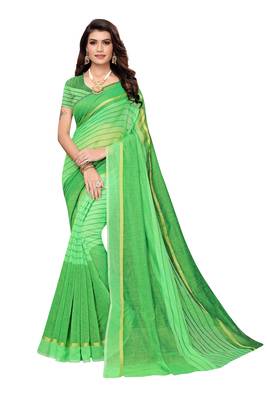 Perrot Green  Striped Print Cotton Saree With Blouse 1