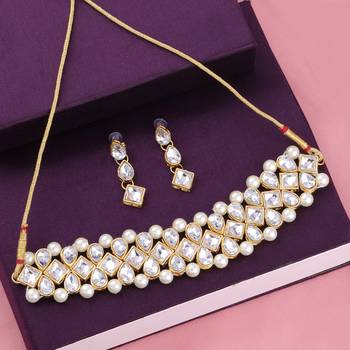 Gold Plated Party Wear White Choker Jewellery Set For Girl And Women 1