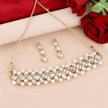 Gold Plated Party Wear White Choker Jewellery Set For Girl And Women 2