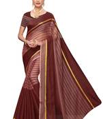 Brown Striped Print Cotton Saree With Blouse