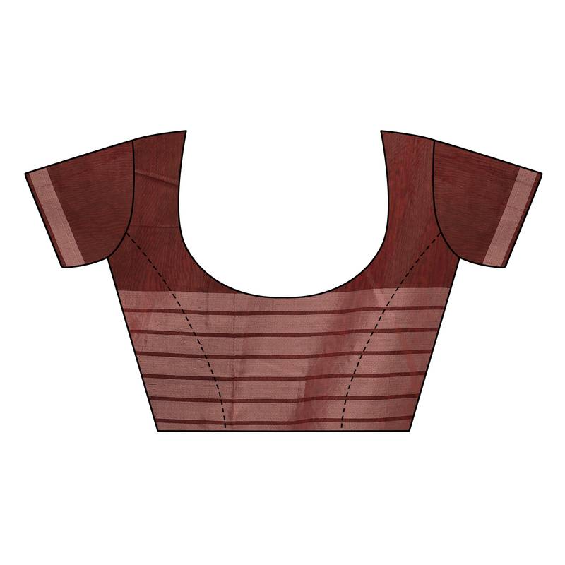 Brown Striped Print Cotton Saree With Blouse
