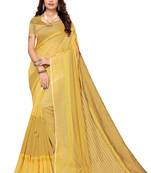 yellow Striped Print Cotton Saree With Blouse