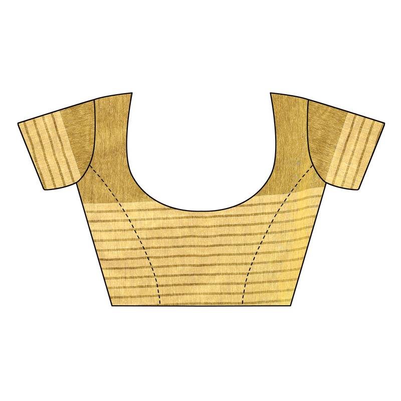 yellow Striped Print Cotton Saree With Blouse