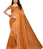 Light orange Striped Print Cotton Saree With Blouse