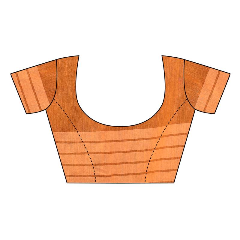 Light orange Striped Print Cotton Saree With Blouse
