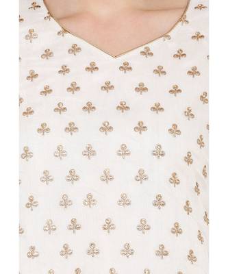 Women's White Embroidered Cotton Chanderi Unstitch Dress Material With Dupatta 4