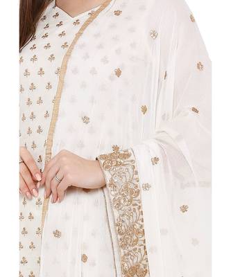 Women's White Embroidered Cotton Chanderi Unstitch Dress Material With Dupatta 6
