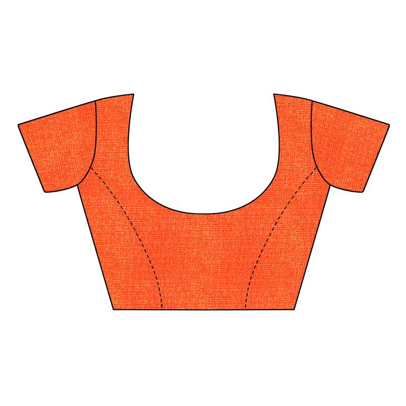 Orange Digital Printed Khadi Cotton Saree With Bloue Piece