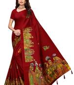 Maroon Digital Printed Khadi Cotton Saree With Bloue Piece