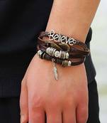 Silver Brown Wraps Casual Skin Friendly Bracelets For Men Boys Multi-Strand Friendship Bracelets 7.5 Inches