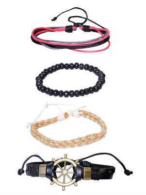 Black White Red Wraps Casual Skin Friendly Bracelets For Men Boys Multi-Strand Friendship Bracelets(Set Of 4) 7.5 Inches 1