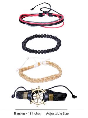 Black White Red Wraps Casual Skin Friendly Bracelets For Men Boys Multi-Strand Friendship Bracelets(Set Of 4) 7.5 Inches 2