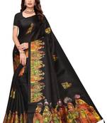 Black Digital Printed Khadi Cotton Saree With Bloue Piece