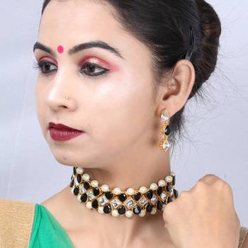Stylish Delicate Party Wear Black Choker Set For Women Girl 3