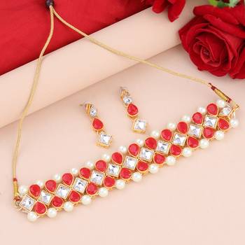 Gold Plated Exclusive Red Stone Choker Set For Girls And Women 1