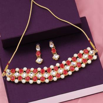Gold Plated Exclusive Red Stone Choker Set For Girls And Women 2