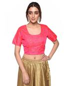 Pink embroidered art silk padded readymade blouse