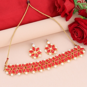 Gold Plated Exclusive Red Stone Choker 
