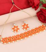 Gold Plated Exclusive Orange Stone Choker Set For Girls And Women