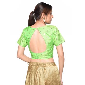 Green embroidered art silk padded readymade blouse 2