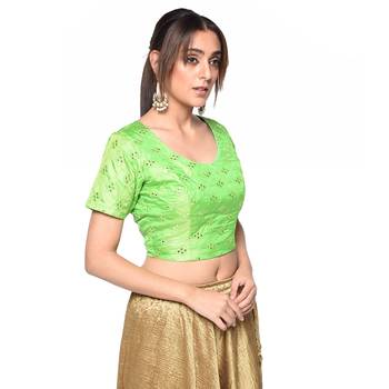 Green embroidered art silk padded readymade blouse 3