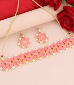 Gold Plated Exclusive Baby Pink Stone Choker Set For Girls And Women