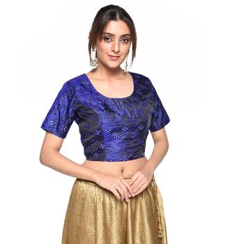 Blue embroidered art silk padded readymade blouse 1
