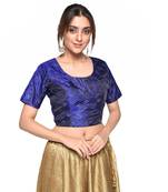 Blue embroidered art silk padded readymade blouse