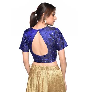Blue embroidered art silk padded readymade blouse 2