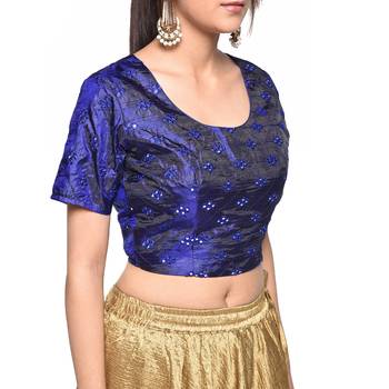 Blue embroidered art silk padded readymade blouse 3