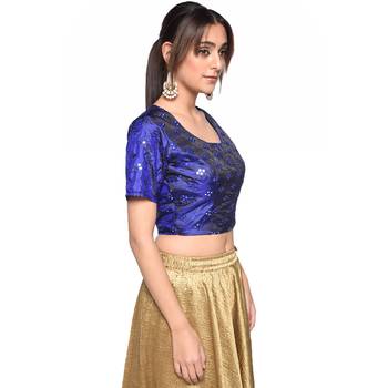 Blue embroidered art silk padded readymade blouse 4