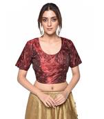 Red embroidered art silk padded readymade blouse