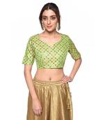Green embroidered art silk padded readymade blouse