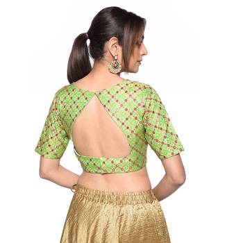 Green embroidered art silk padded readymade blouse 2