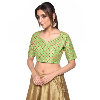 Green embroidered art silk padded readymade blouse 3