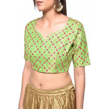 Green embroidered art silk padded readymade blouse 4
