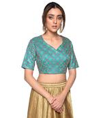 Blue embroidered art silk padded readymade blouse