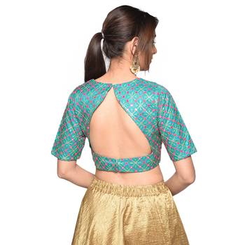 Blue embroidered art silk padded readymade blouse 2