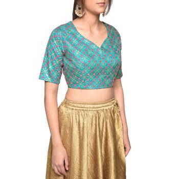 Blue embroidered art silk padded readymade blouse 3