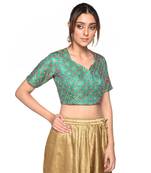 Green embroidered art silk padded readymade blouse
