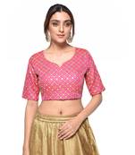 Pink embroidered art silk padded readymade blouse
