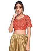Red embroidered art silk padded readymade blouse