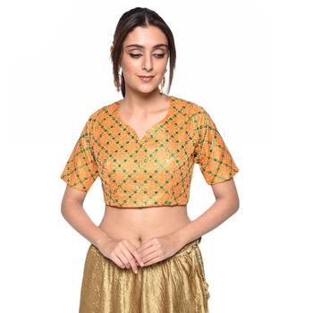 Orange embroidered art silk padded readymade blouse 1