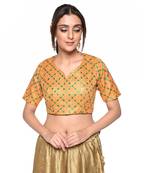 Orange embroidered art silk padded readymade blouse