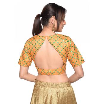 Orange embroidered art silk padded readymade blouse 2
